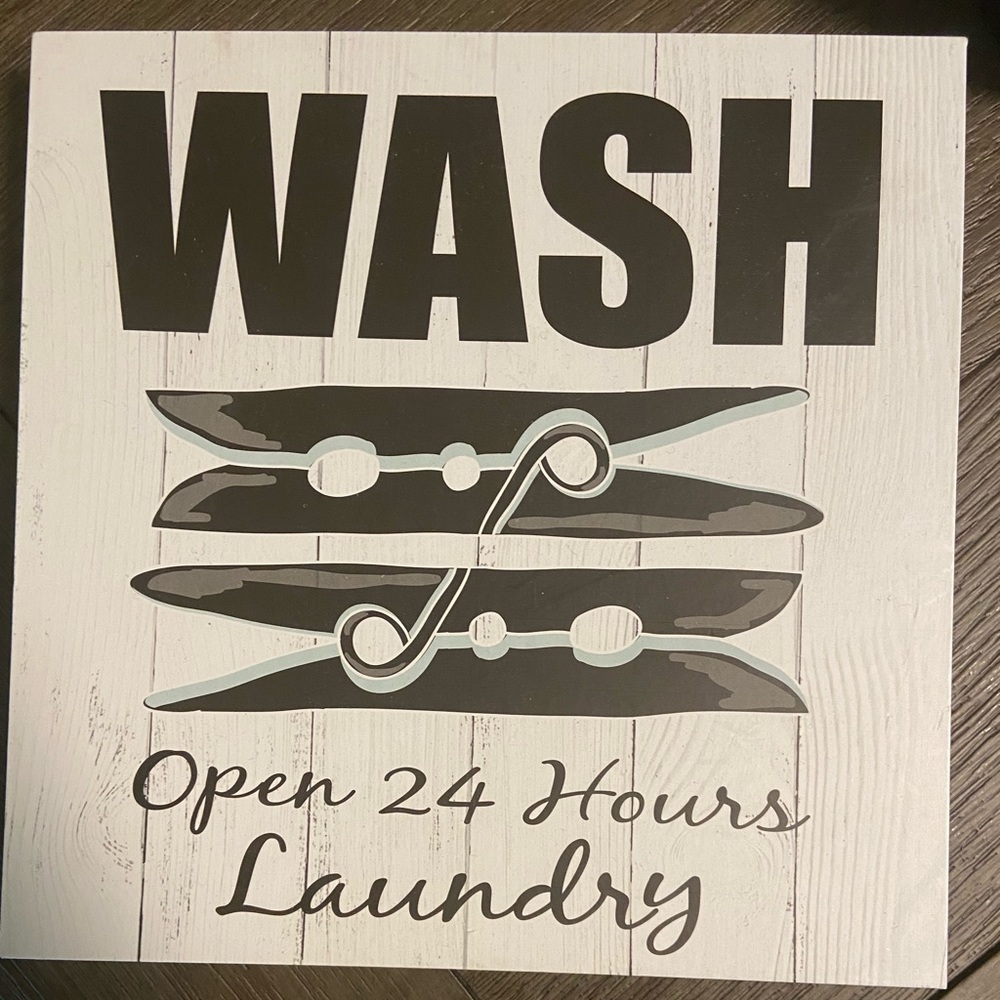 NWOT Laundry room wall Art. Wooden Black and white 8x8